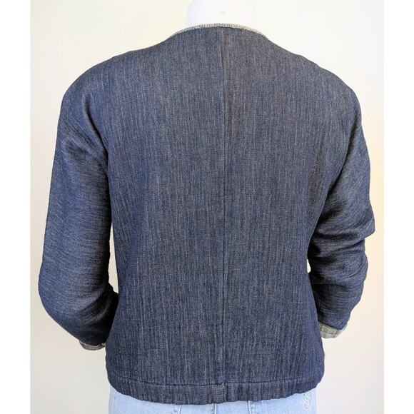 Eileen Fisher Organic Cotton Short Open Jacket Small Double Weave Indigo Denim - Picture 7 of 13